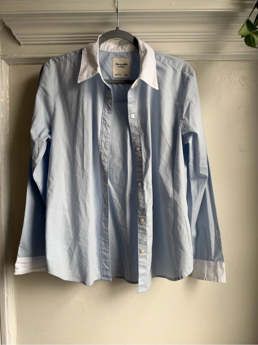 Abercrombie Light Blue Contrast Collar Button Down Shirt Long Sleeve Size SM
